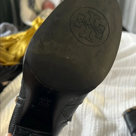 Tory Burch Black Leather Ankle Boots with Gold Studs - Picture 3 of 8